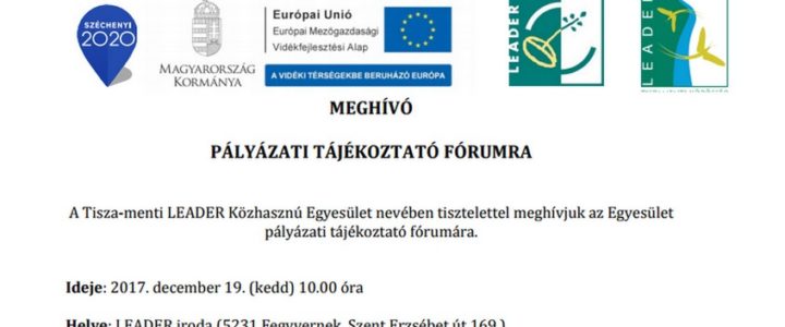 2017. 12. 19. – PÁLYÁZATI TÁJÉKOZTATÓ FÓRUM